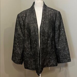 Kasper Black Floral Gold Metallic Blazer